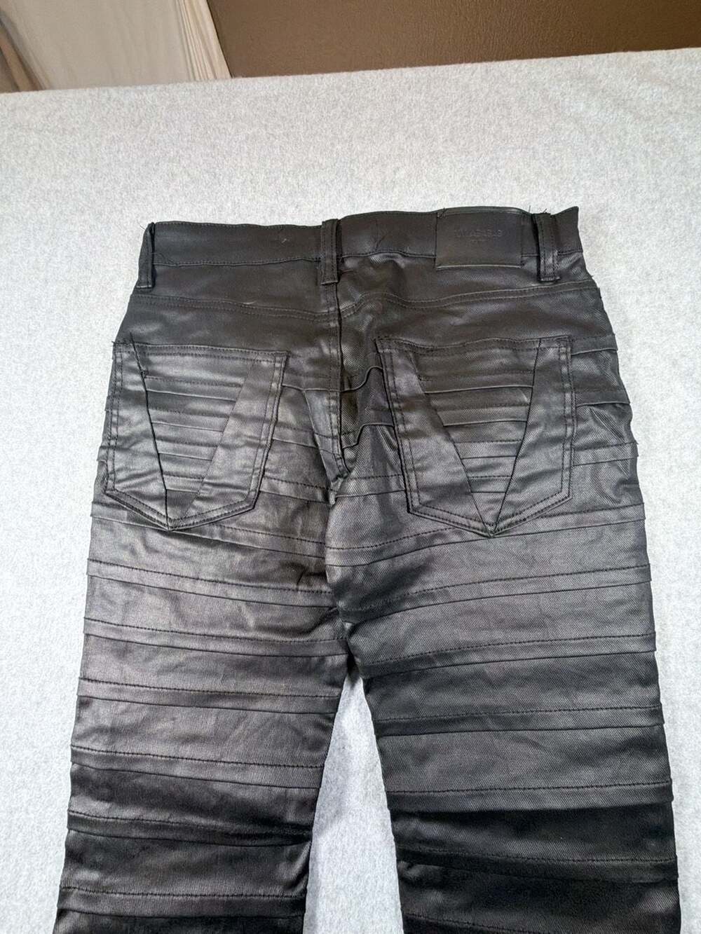 Valabasas Black Coated Pleated Biker Jeans Size 30 - Picture 10 of 11